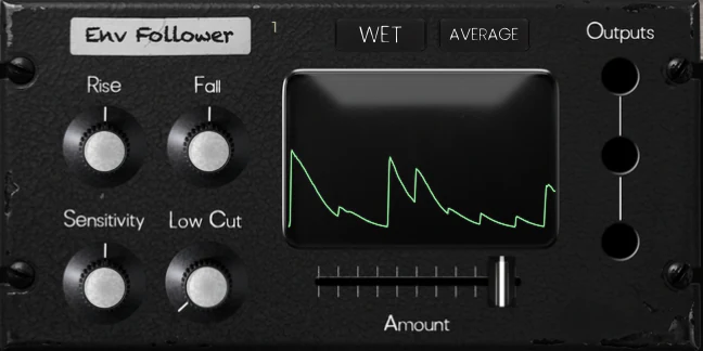 The Envelope Follower panel: rise, fall, sensitivity and amount controls.